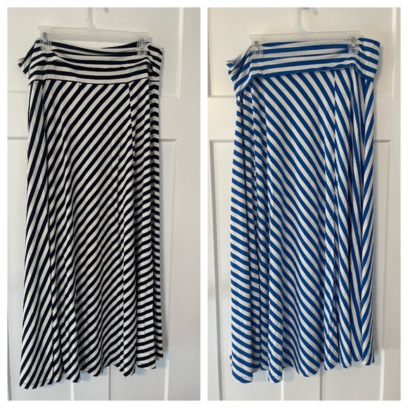 Bundle 2 Gap Maxi Skirt Striped XL Flowy Soft Fold Over Navy/Bright Blue Modest - Picture 1 of 16